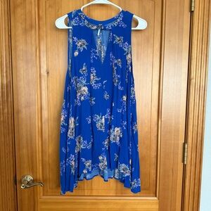 Free People Tree Swing Floral Tunic Mini Dress Boho Festival Blue Size Small